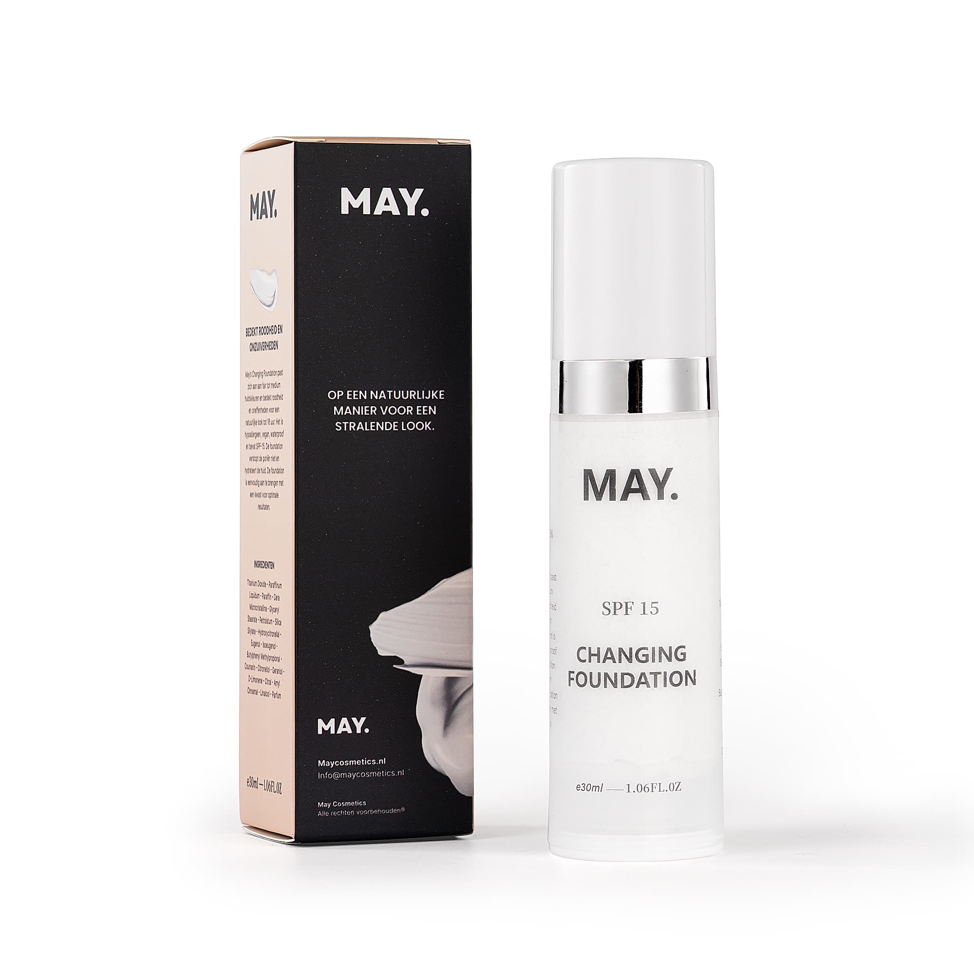 Woman holding May Cosmetics foundation